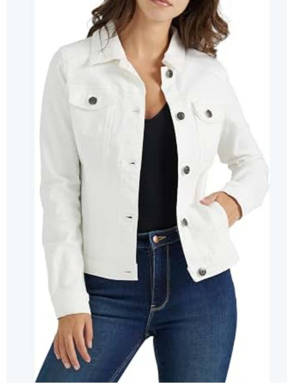 Riders by LEE Women's Stretch Denim Jacket Pockets White Cotton Stretch S